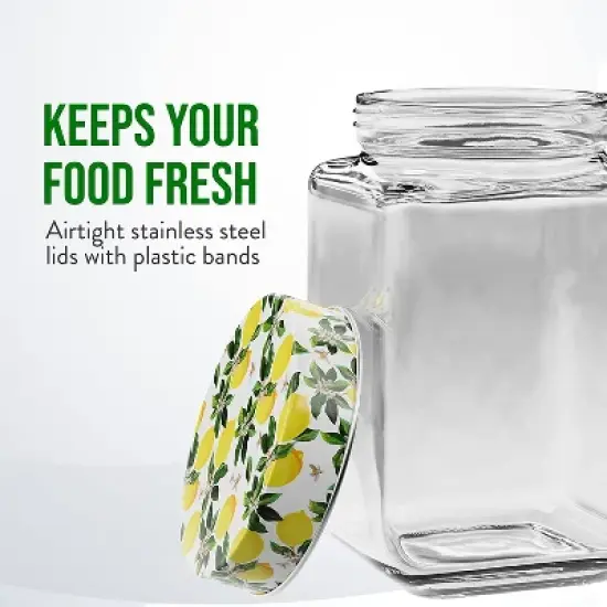 American Atelier Clear Glass Set of 3 Jars, Lemon Design on Airtight Lid, Food Storage Containers, 45, 63, and 74-Ounce Capacity, Dishwasher Safe image {6}