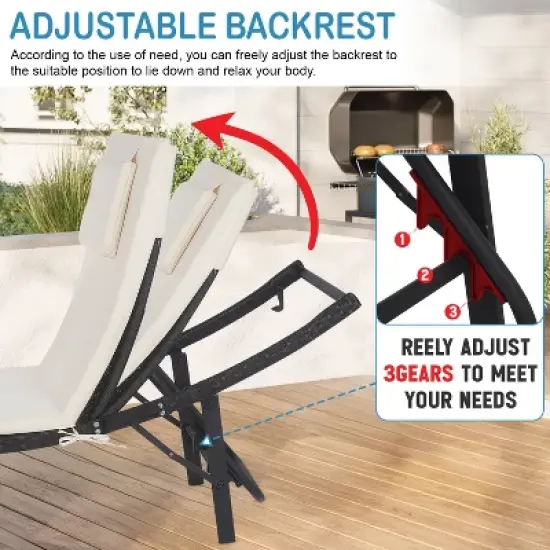 BestMassage 2 Piece Patio Chaise Lounge Outdoor Furniture Set with Folding Table, Khaki image {4}