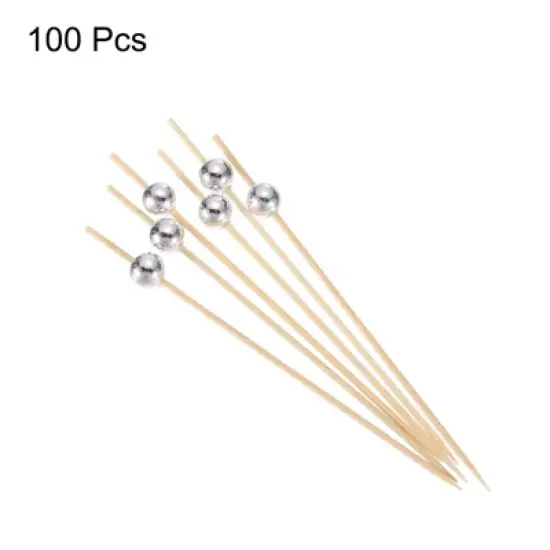 Unique Bargains Disposable Pearl Bead Bamboo Fruit Decorative Cocktail Picks 100 Pcs image {2}