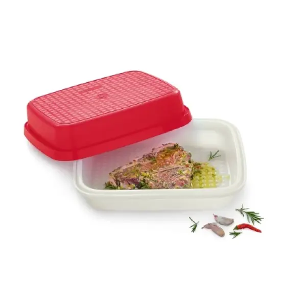 Tupperware Season Serve Marinating Food Storage Container:  Dishwasher-Safe, 12.5 Volume, Clear & Red image {3}