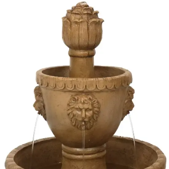 Sunnydaze 41"H Electric Fiberglass and Resin 2-Tier Lion Head Outdoor Water Fountain image {2}