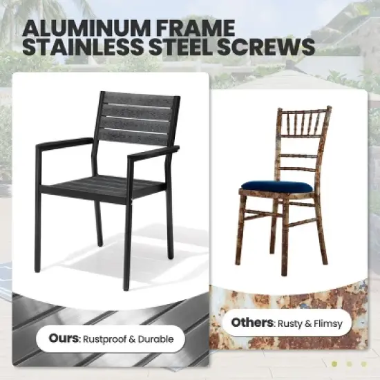 Crestlive Products 7pc Aluminum Patio Dinning Set 72in Table and 6 Chairs Plastic Wood Top with Umbrella Hole for Outdoor Pool Lawn image {7}