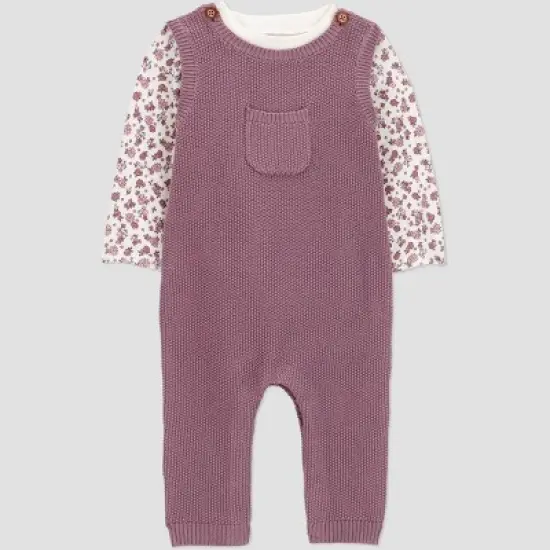 Carter's Just One You&reg; Baby Girls' 2pc Floral Long Sleeve Shirt and Sweater Overall Set - Plum image {1}