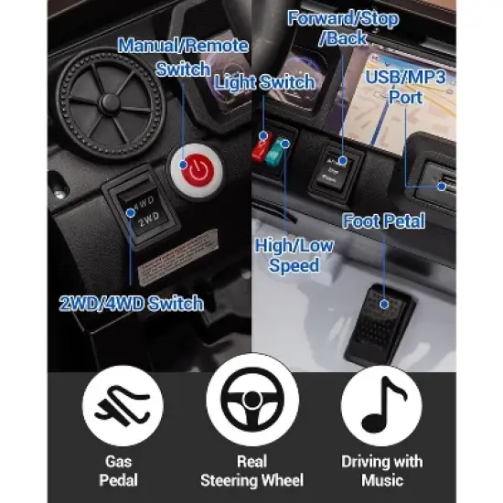 Toyota Licensed 24V Kids Ride-On Car, 2-Seater Electric Off-Road Truck with Parental Remote Control, Bluetooth Music, LED Lights, 4x550W Motors image {2}