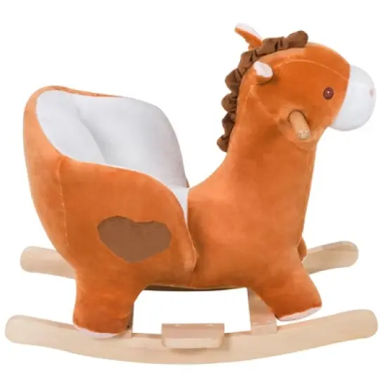 Qaba Kids Ride On Rocking Horse, Plush Animal Toy Sturdy Wooden Rocker with Songs for Boys or Girls image {5}