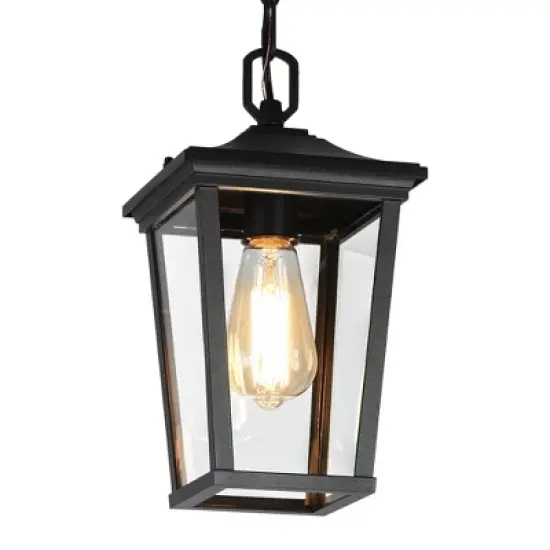 LNC 12.5" Square Cage Modern Outdoor Pendant Lamp Matte Black image {12}