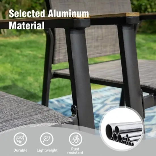 Captiva Designs 5pc Patio Dining Set Steel Frame Table with Umbrella Hole & Gray Textilene Chairs with Wood-like Armrests image {10}