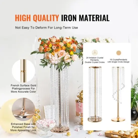 VEVOR 4PCS 35.43inch Tall Crystal Wedding Flowers Stand Luxurious Centerpieces Flower Vases Crystal Gold Vase Metal,Perfect for T-stage Wedding Part image {3}