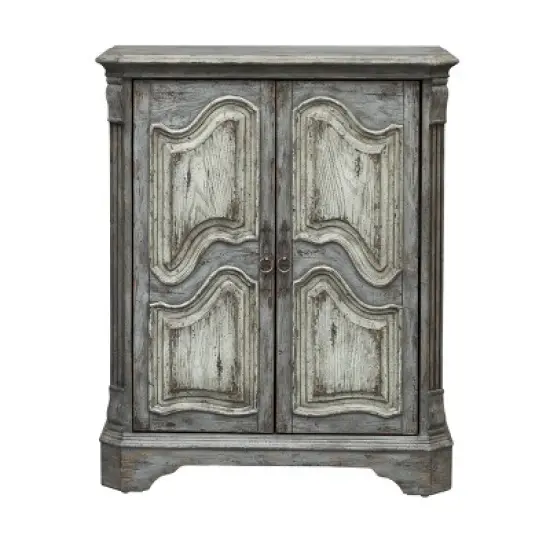 Operose Ville 2 Door Wine Cabinet with White Door Insets Distressed Gray Blue - Treasure Trove Accents image {1}