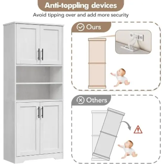 Nasitip 67" Antique White Tall Storage Cabinet with 4 Doors and Adjustable Shelves, Freestanding Bathroom or Kitchen Pantry Cabinet image {5}