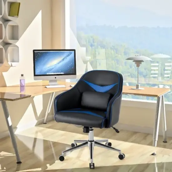 Costway Office Chair Swivel Adjustable Height w/ Massage Lumbar Support Blue image {2}