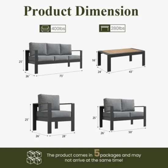 LayinSun 7 Pieces Aluminum Outdoor Patio Furniture Set with Coffee Table, Outside Metal Patio Conversation Sets with Deep Seating and Thick Cushions image {7}