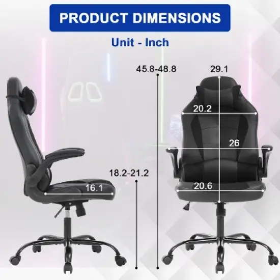 BestMassage Gaming Chair Office Chair Computer Desk Chair with Lumbar Support and Adjustable Headrest and PU Leather Gamer Chair for Adults image {6}