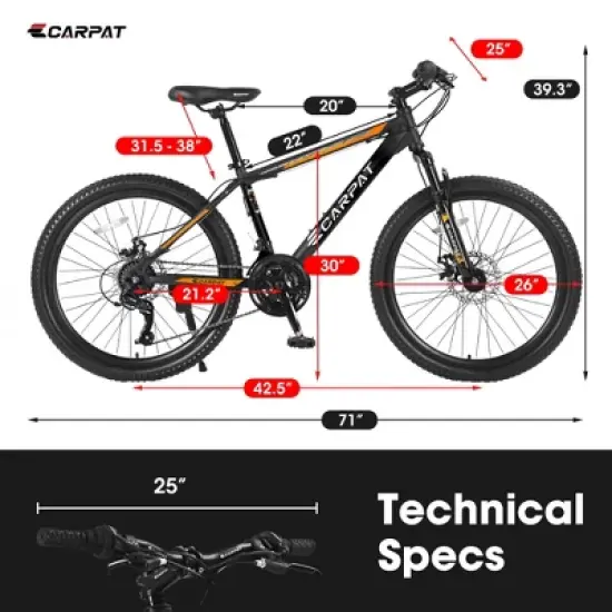 Gulches 26" Mountain Bike, 17" Steel Suspension Frame,21-Speed, Mechanical Disc Brakes, Puncture-Resistant Tires image {1}