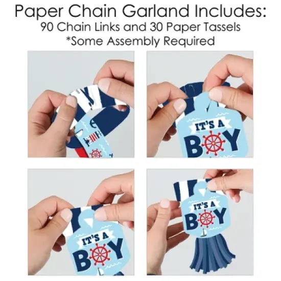 Big Dot of Happiness Ahoy It's a Boy - 90 Chain Links and 30 Paper Tassels Decoration Kit - Nautical Baby Shower Paper Chains Garland - 21 feet image {3}