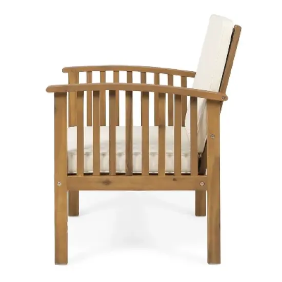 Christopher Knight Home Pascal 3 Piece Patio Acacia Wood Club Chairs with Round Coffee Table image {5}