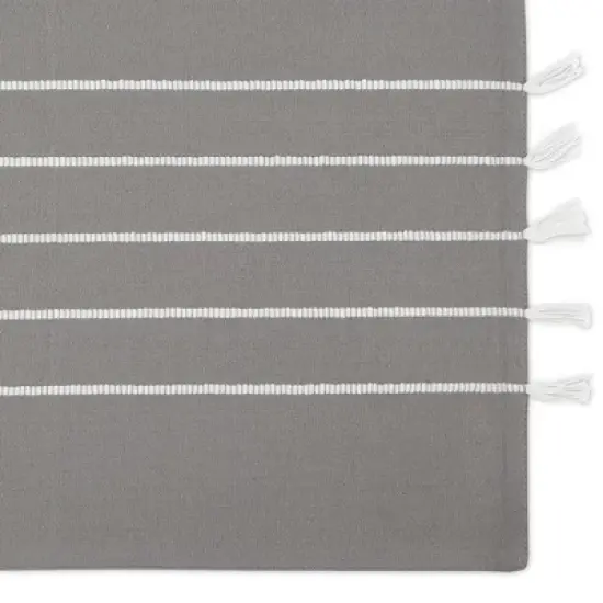 Design Imports Gray/ White Stripe Tassel Placemat Set/4 image {1}