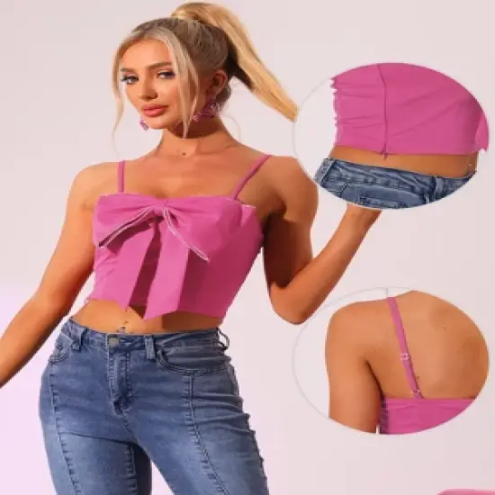 Allegra K Women's Cropped Top Bowknot Front Spaghetti Strap Camisoles image {1}