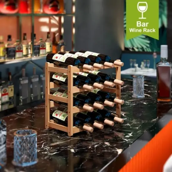 Itopfox Bamboo Wine Rack Storage Cabinet Shelf for 16 Bottles, Countertop Sturdy Kitchen Dining Room Pantry - 4 Tiers (Natural) image {3}