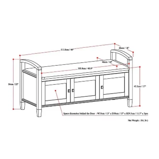 44" Norfolk Solid Wood Entryway Storage Bench - WyndenHall image {9}