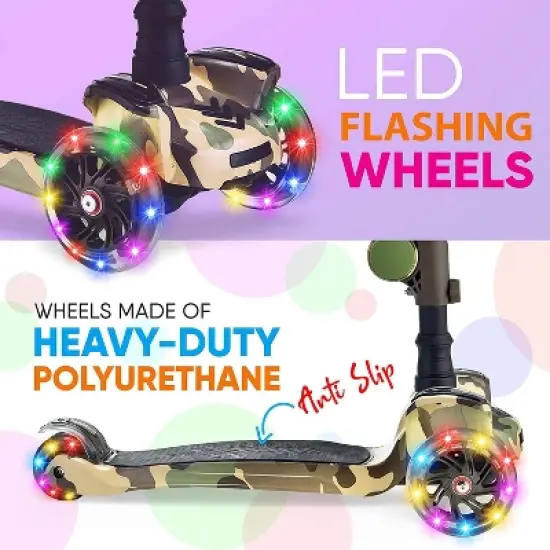 Hurtle ScootKid 3 Wheel Toddler Child Mini Ride On Toy Tricycle Scooter with Adjustable Handlebar, Foldable Seat, and LED Light Up Wheels image {3}