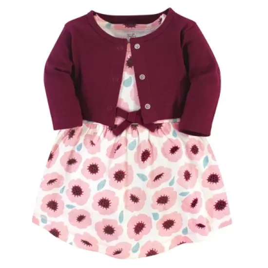 Touched by Nature Baby and Toddler Girl Organic Cotton Dress and Cardigan 2pc Set, Blush Blossom image {4}