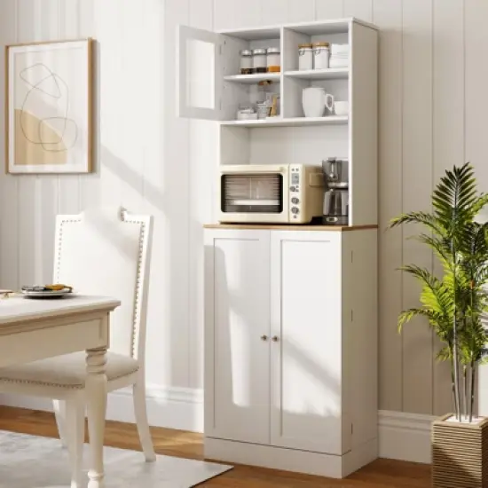 Tangkula Kitchen Pantry Cabinet w/Microwave Shelf 8 Door Shelves & 5 Adjustable Shelves image {1}