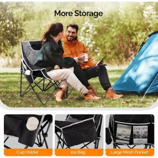 VINGLI Oversized Double Camping Chair for Adult，Loveseat Camping Chairs 2 Person Heavy Duty Lawn Chairs with Cup Hold for Beach/Outdoor image {4}