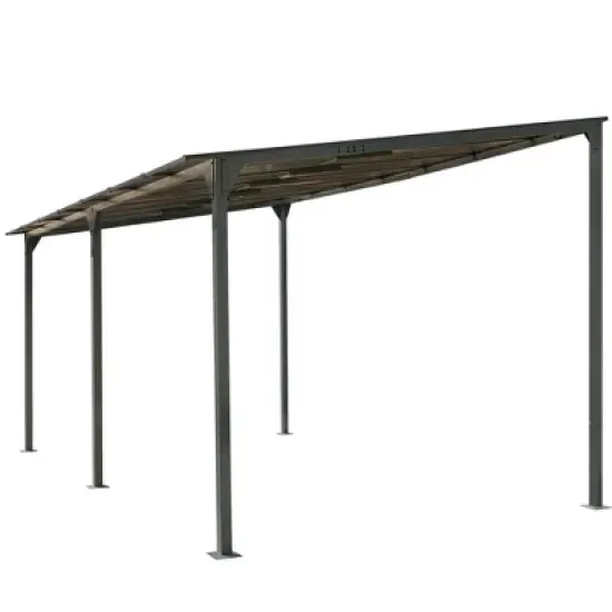 ModernLuxe 14.76 x 9.22 FT Wall-Mounted Gazebo, Outdoor Pergola with PC Roof Panels, Iron Frame, Sloped Design Shelter for Deck/Garden/Backyard, Gray image {11}