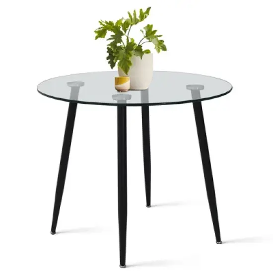 Avatar 34.5" Width Glass Top Modern Round Dining Table Black 4 Point/leg-The Pop Home image {6}