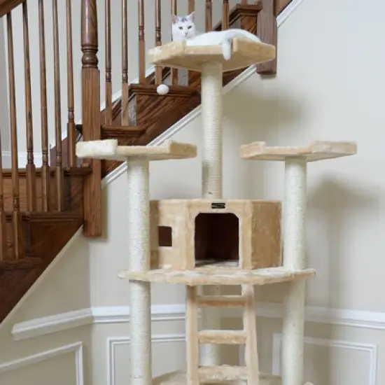 Armarkat Multi-function Real Wood Cat Tower W Spacious Condo, Perches A8001, Beige image {3}