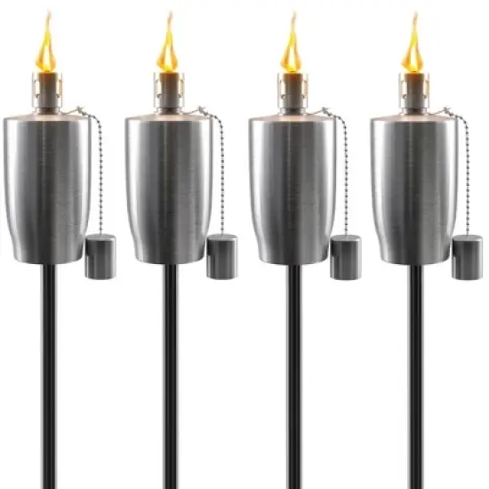 Sorbus Set of 4 Stainless Steel 5ft Outdoor Torches - Decorative Garden & Yard Lights - Fiberglass Wick & Snuffer Cap (Cylinder) image {8}
