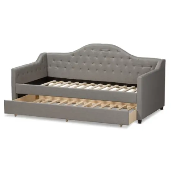 Twin Perry Modern and Contemporary Fabric Daybed with Trundle Light Gray - Baxton Studio image {4}
