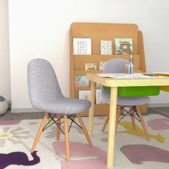 Emma and Oliver Set of 2 Children's Dorset Faux Shearling Accent Chairs with Beechwood Legs for Bedroom, Play Room and More image {1}