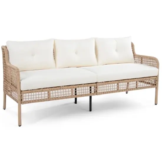 FIONECA 4-Piece Patio Furniture Set with Swivel Chairs, Outdoor Rattan Sofa Conversation Set for 5 People with Cushions & Coffee Table, Beige image {10}