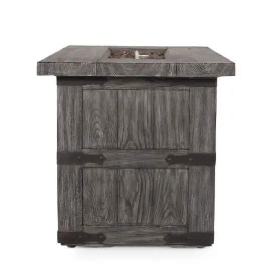 Arnton Outdoor 40000 BTU Rectangle Fire Pit Wood Gray - Christopher Knight Home image {5}