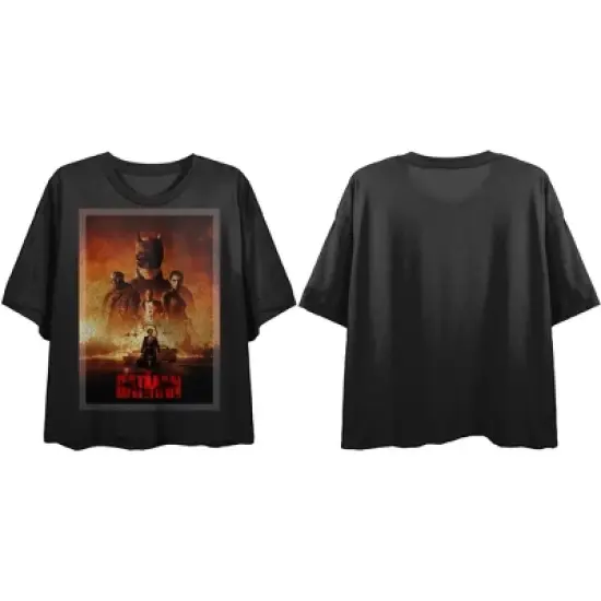 The Batman Movie Poster Ladies Cropped Black Graphic Tee image {3}