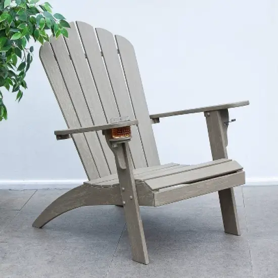 Cambridge Casual Sherwood Teak Weathered Outdoor Adirondack Chair with Cup Holder Gray: Weather-Resistant, 250lb Capacity image {7}