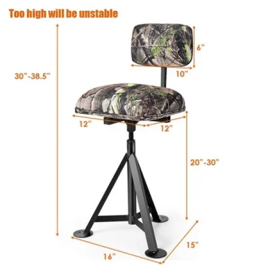 Costway Swivel Hunting Chair Tripod Blind Stool w/ Detachable Backrest Outdoor Camping image {1}