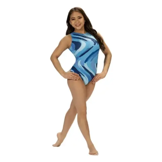 GK Elite Women's Suni Lee Cool Breeze Leotard - Blue/White image {2}