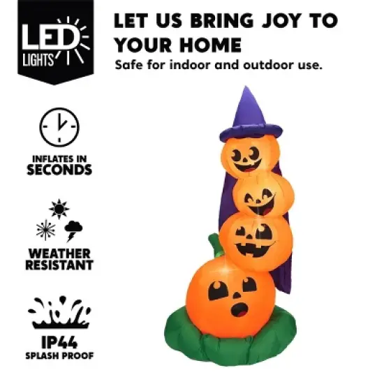 Joyfy 6 FT Halloween Inflatables Outdoor Decorations, Stacked Pumpkins with Witch Hat Inflatable with LEDs for Halloween Party Yard Garden Lawn Decor image {1}