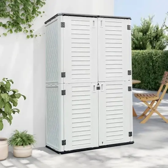 WELLFOR 380 gal Vertical Storage Deck Box Beige image {8}