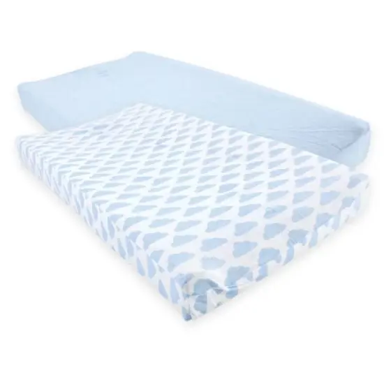 Hudson Baby Infant Boy Cotton Changing Pad Cover, Heather Light Blue Cloud, One Size image {1}