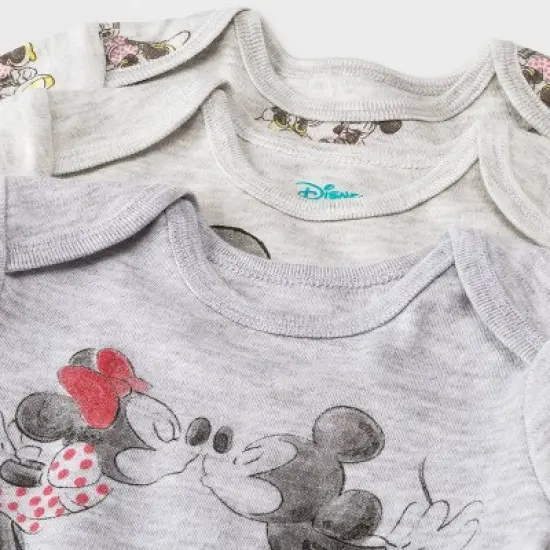 Baby Boys' Disney Mickey Mouse & Friends Minnie 3pk Bodysuit and One Piece Clothing Set - Heathered Gray image {2}