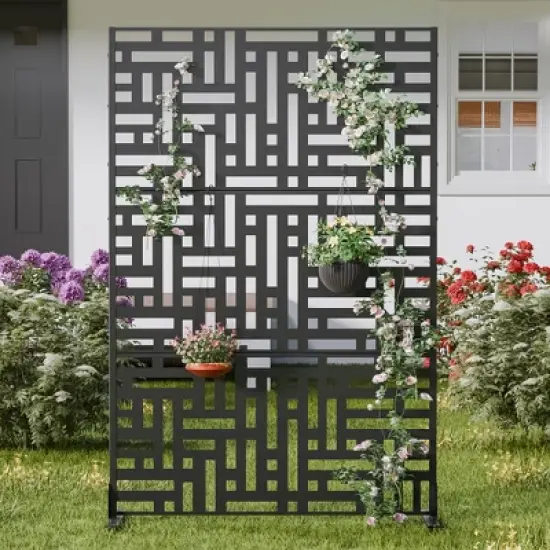 PexFix 47 in. x 72 in. Outdoor Metal Privacy Screen Garden Fence in Streets Pattern in Black image {3}