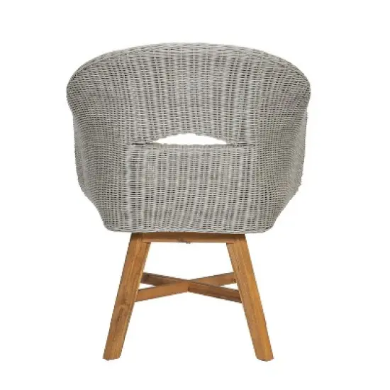 Christopher Knight Home Ione Outdoor Aluminum, Rattan and Acacia Dining Arm Chair with Cushion (Set of 2) image {5}