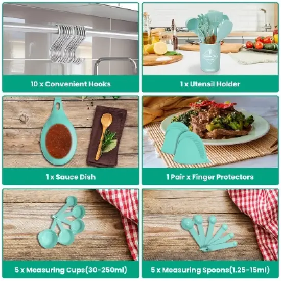 KTMBDW 35Pcs Kitchen Cooking Utensils Set Spatula Set Baking Utensil Set Kitchen Accessories with Holder Egg Whisk Separator Tong Turner Spoons Cups image {5}