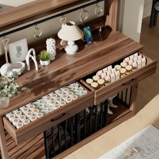 Dog Crate Furniture for Large or 2 Medium Dogs, Heavy Duty Dog Cage Table with 2 Storage Drawers and Shelves,for 2 Dogs with Divider Locks image {7}