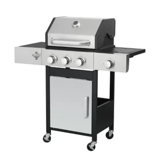 Dolonm 3+1 Burner Gas Grill: 37,230BTU w/Side Cooker, Enamel Cast Iron Grids & Lockable Casters - SS Front Door image {2}