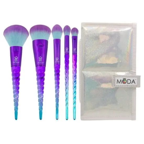 MODA Brush Mythical Celestial Blue 6pc Travel Sized Makeup Brush Flip Kit, Includes Powder, Complexion, and Highlight Makeup Brushes image {4}